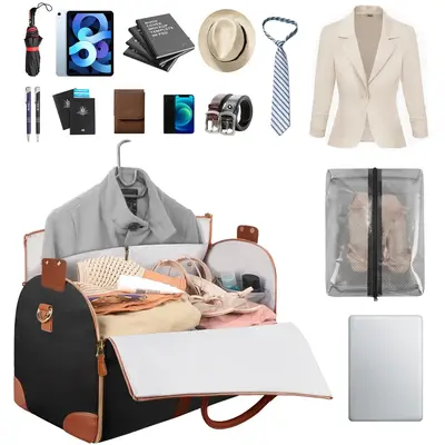 Multifunctional Convertible Garment Bag with Independent Shoe Compartment, Large Capacity Hand Luggage