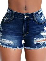 Women's Distressed Hem Ripped Denim Shorts, Casual Fashion Shorts for Daily Wear, Ladies Bottoms for Summer, Womenswear, Stre...