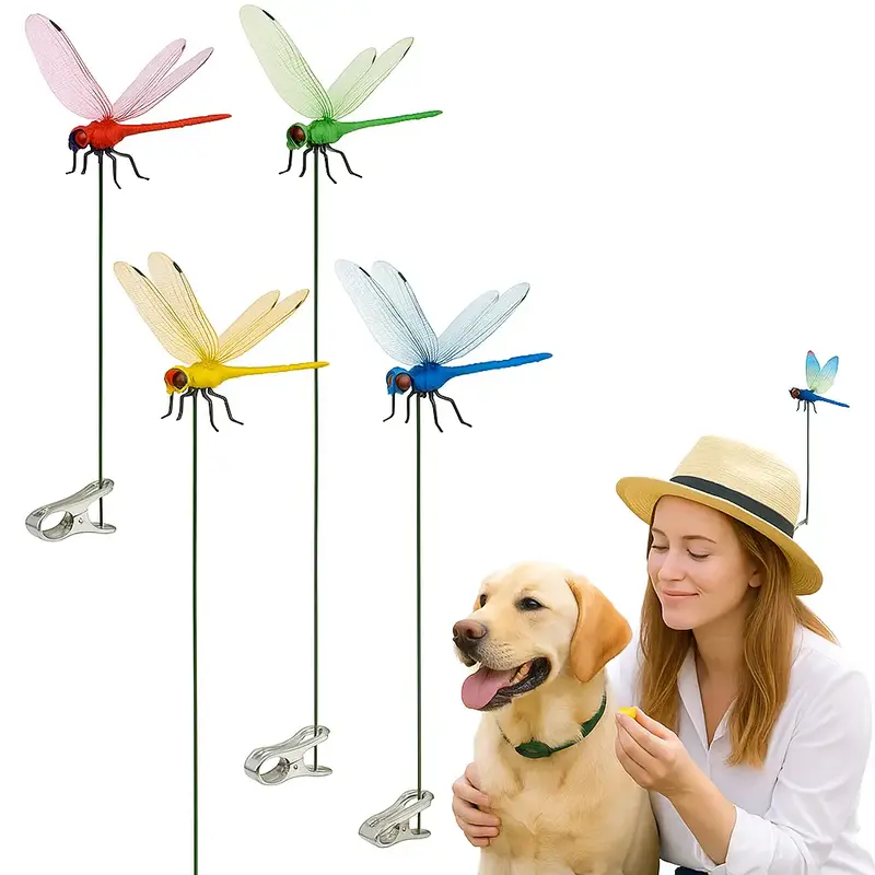 Outdoor  Dragonfly Rod Clip, Garden Metal Dragonfly Clip. Natural Organic Concept, 3D Dragonfly Garden Decoration, Creative H...