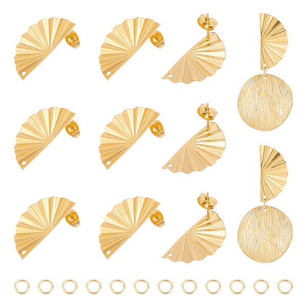 12Pcs 304 Stainless Steel Half Round Stud Earrings Finding