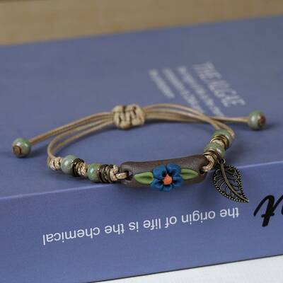 Adjustable Handmade Porcelain Flower Beads Braided Beads Bracelets