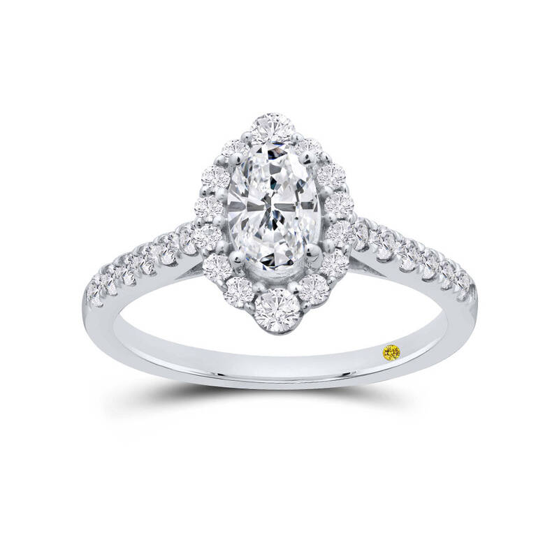 Halo Petal Lab Grown Oval Diamond Engagement Ring | 18K White Gold 1 1/4 CT. TW.