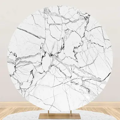 Grey Line Marble Abstract Round Birthday Backdrop - Aperturee