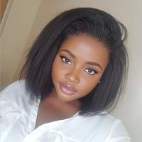 8-16 Inch Glueless Kinky Straight Human Hair Bob Wig 200% Density 6x4 Lace Front Wigs Human Hair Pre Plucked 4C Yaki Straight...