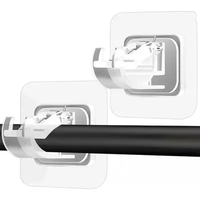 8 Counts Set(Transparent) Curtain Rod Bracket No Drilling,Self Adhesive Curtain Rod Brackets,Nail Free Adjustable Drapery Tow...