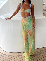 Summer Seaside Vacation Dunhuang Style Print Bohemian Classical Slim Sexy Hot Cool Women's Skirt Three-piece Set, Womenswear,...