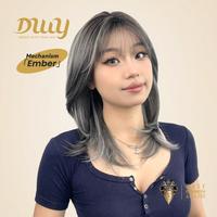 Ember C-DWY Mid-length Stright Grey Black with Highlights and Bangs Glueless Synthetic Wig for Women 18 Inches