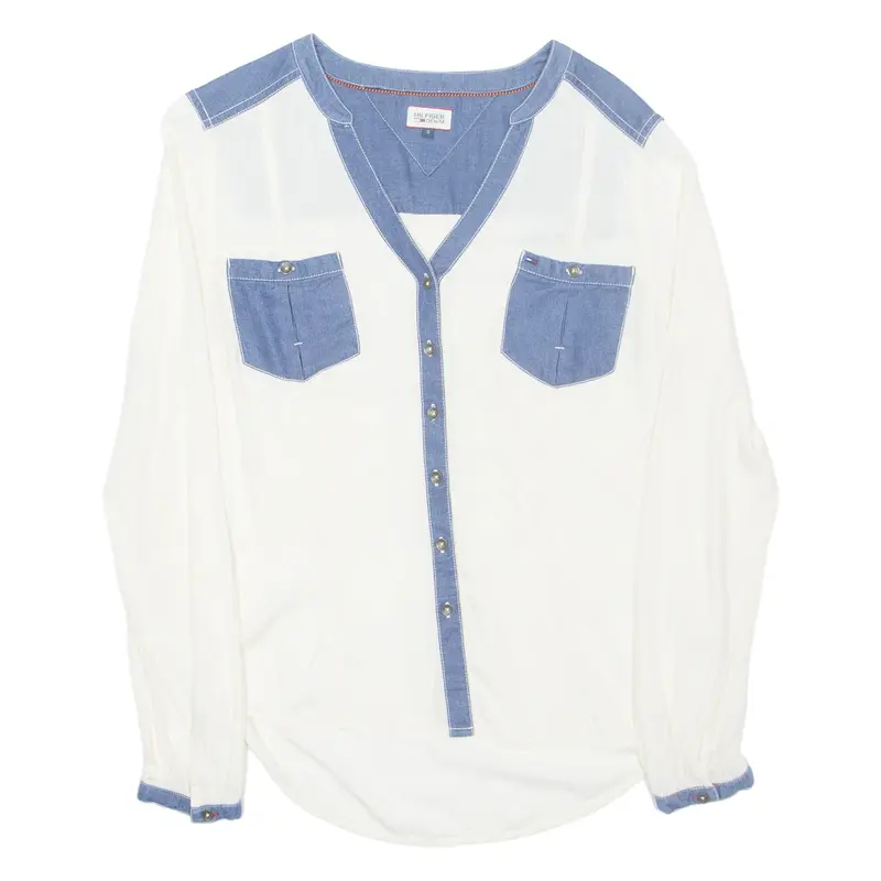 TOMMY HILFIGER Womens Plain Shirt Cream Viscose Long Sleeve S