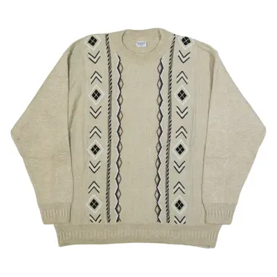 NEW TEX Womens Patterned Jumper Beige Striped Tight Knit L
