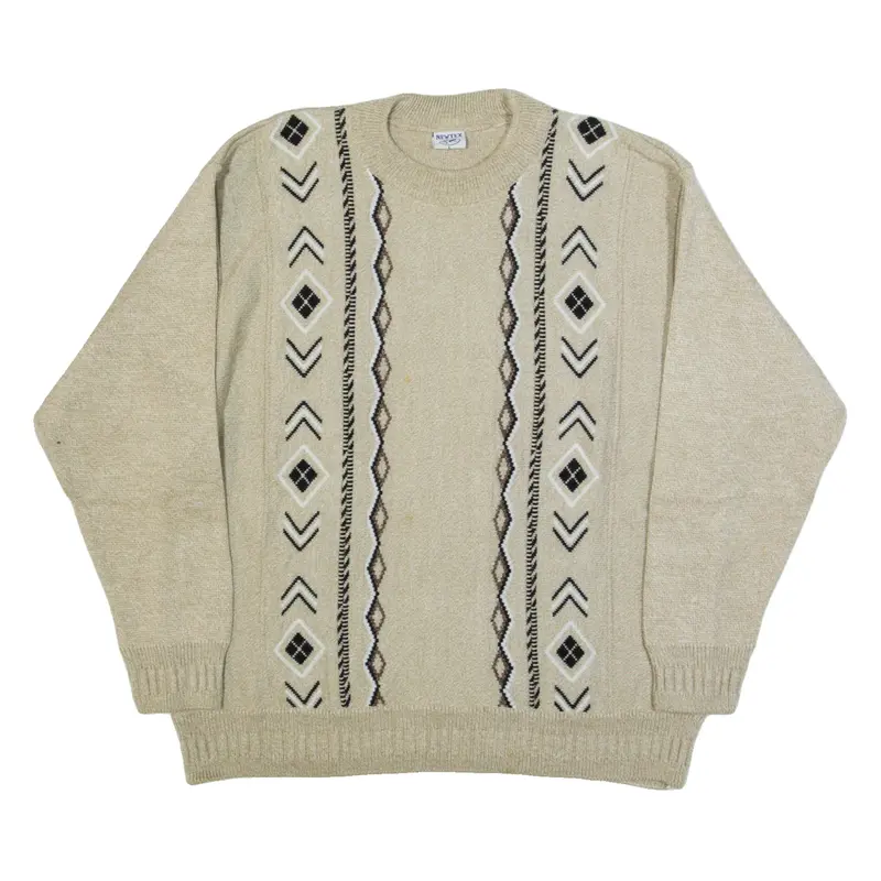 NEW TEX Womens Patterned Jumper Beige Striped Tight Knit L