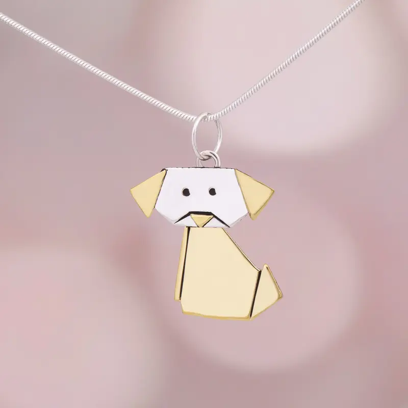 Origami Pet Necklace - Cat - with Sterling Cable Chain