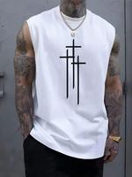 Men's Cross Print Round Neck Tank Top, Street Fashion Casual Crew Neck Sleeveless Top for Daily Outdoor Wear, Men's Clothes f...