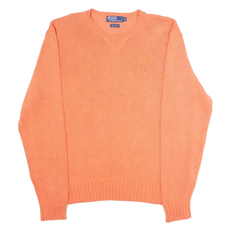 POLO RALPH LAUREN Mens Jumper Orange Crew Neck 90s Chunky Knit Linen XL