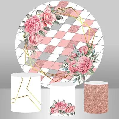 Aperturee Pink Flower Diamond Circle Happy Birthday Backdrop | Circle Party Backdrop | Birthday Round Backdrop Cover | Circle...