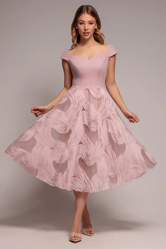 Goddiva Scuba & Textured Chiffon A Line Midi Dress - Blush Pink