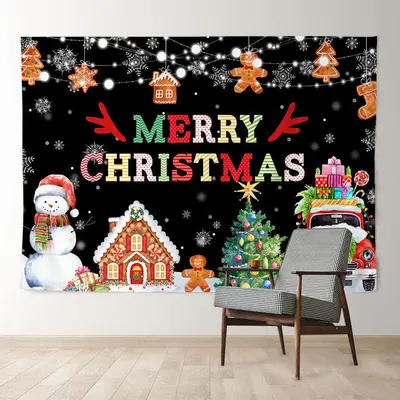 Aperturee Snowman Gingerman Black Merry Christmas Backdrop