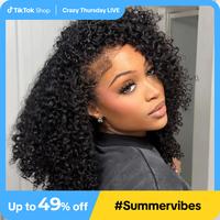 [WEAR GO HALF WIG] ISEE Invisible Hairline Wear Go Kinky Curly Half Wig Glueless Human Hair Wigs Seamless Flip Over Wig Updo ...