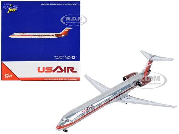 McDonnell Douglas MD-82 Commercial Aircraft USAir Silver with Red Tail 1/400 Diecast Model Airplane by GeminiJets