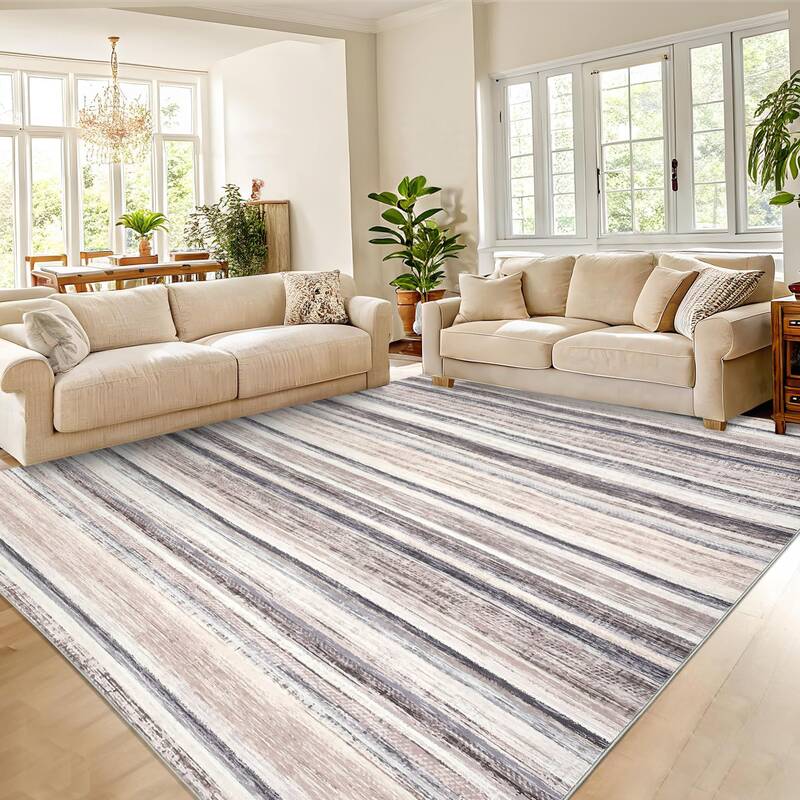 Garvee Large Area Rug 9x12 Washable Modern Strip Living Room Rug with Non-Slip Backing, Soft Low Pile Floor Cover, Stain-Resi...