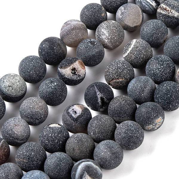 Natural Black Druzy Agate Beads Strands