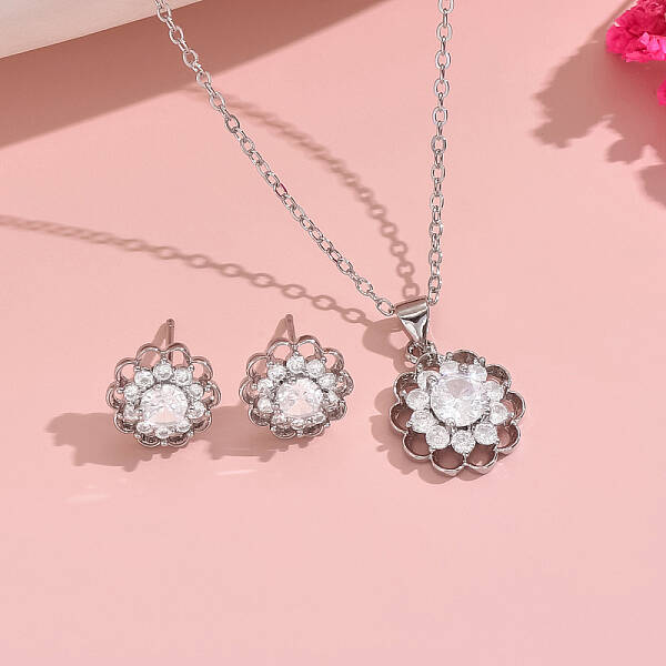 Retro Sunflower Brass Rhinestone Earrings & Necklace Set for Valentine's Day Women