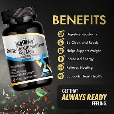 EGUOO Men's Dietary Energy wellness supplements - 60 capsules (1 Bottle) - Ashwagandha - Vitamin C and Vitamin D3 - Vegan - G...