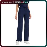 Women’s Stretch Cargo  Mid-Rise Scrub Pants – Wrinkle-Resistant, 4 Pockets, Straight-Leg with Elastic Waist, Perfect for ...