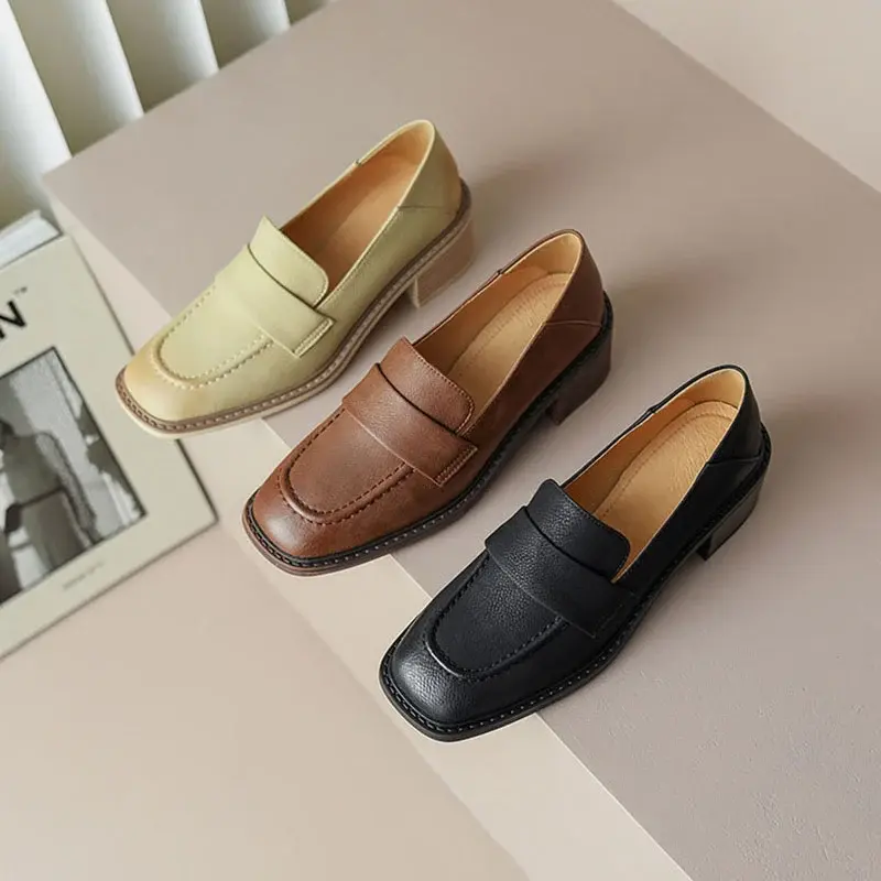 CHIKO Ngoc Square Toe Block Heels Loafers Shoes