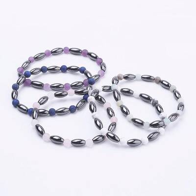 Non-Magnetic Synthetic Hematite Beads Stretch Bracelets