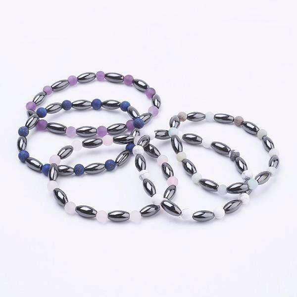 Non-Magnetic Synthetic Hematite Beads Stretch Bracelets