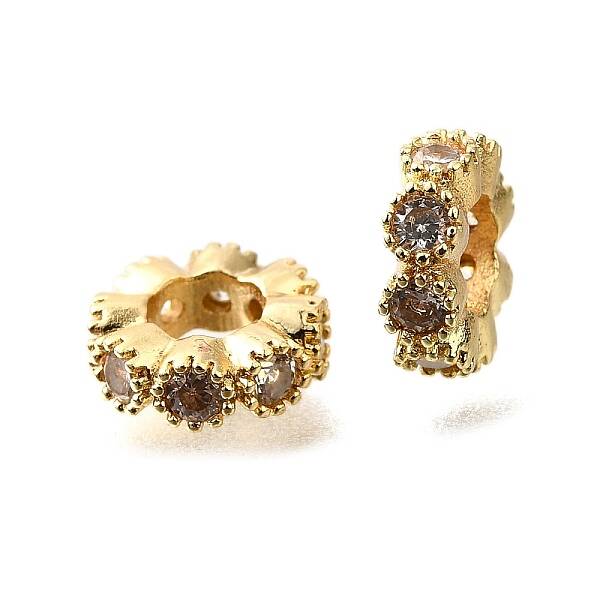 Flat Round Brass Micro Pave Cubic Zirconia Spacer Beads