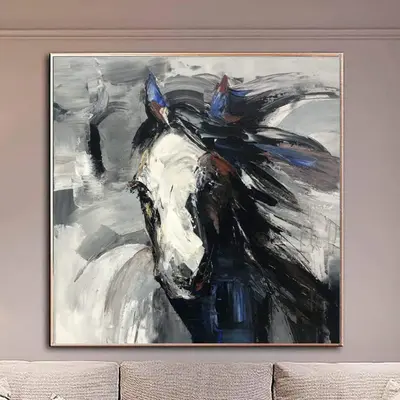 Abstract Horse Painting Modern Fine Art Abstract Animal Painting Gray Wall Art Palette Knife Artwork Wall Hanging Decor | FRE...