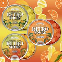 Retro Sour Tins (3 Pack)- Hard Tangy Candy - Tangerine Flavored, 1 Tin tiktok candy (3 Pack) Fruit Snack Sweet Bonbon Sugar