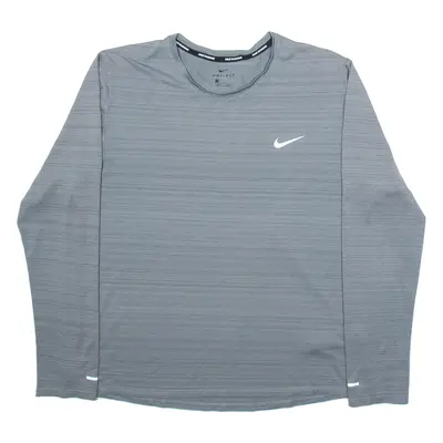 NIKE Dry Fit Mens T-Shirt Grey Long Sleeve L