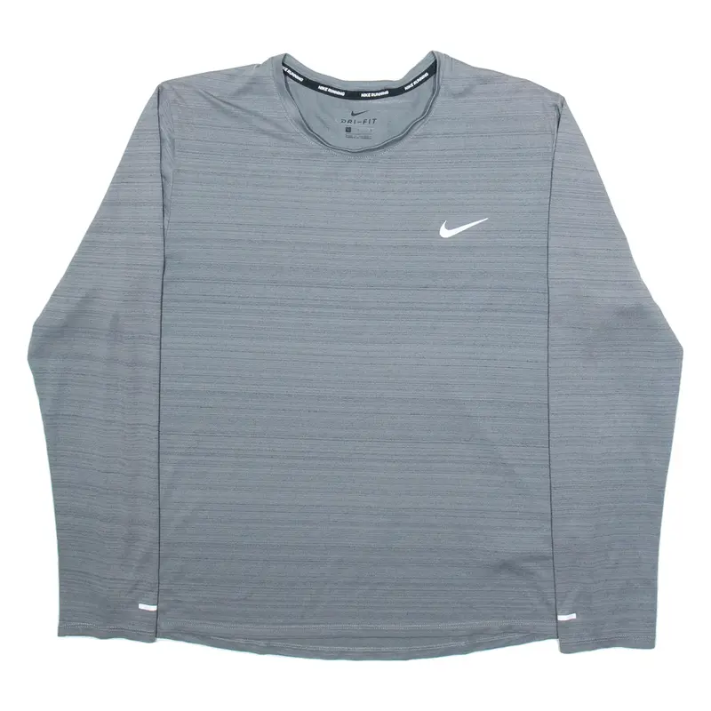 NIKE Dry Fit Mens T-Shirt Grey Long Sleeve L