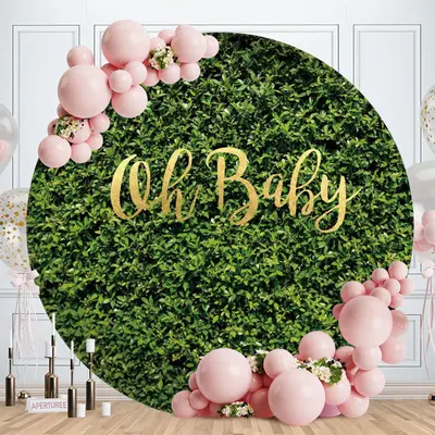 Aperturee Oh Baby Green Leaves Circle Baby Shower Backdrop