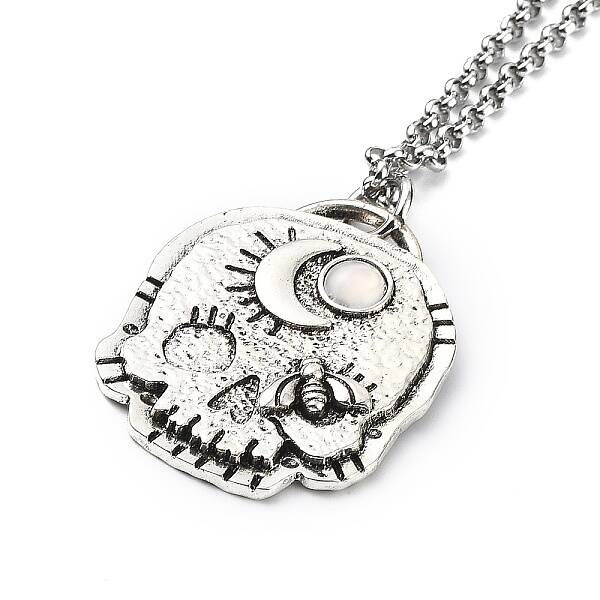Skull Rhinestone Pendant Necklaces with Rolo Chains