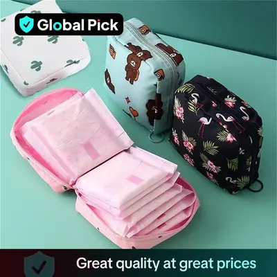 Cartoon Pattern Sanitary Napkin Storage Bag, 1 Count Portable Menstrual Pad Storage Bag, Small Zipper Storage Bag for Outdoor...