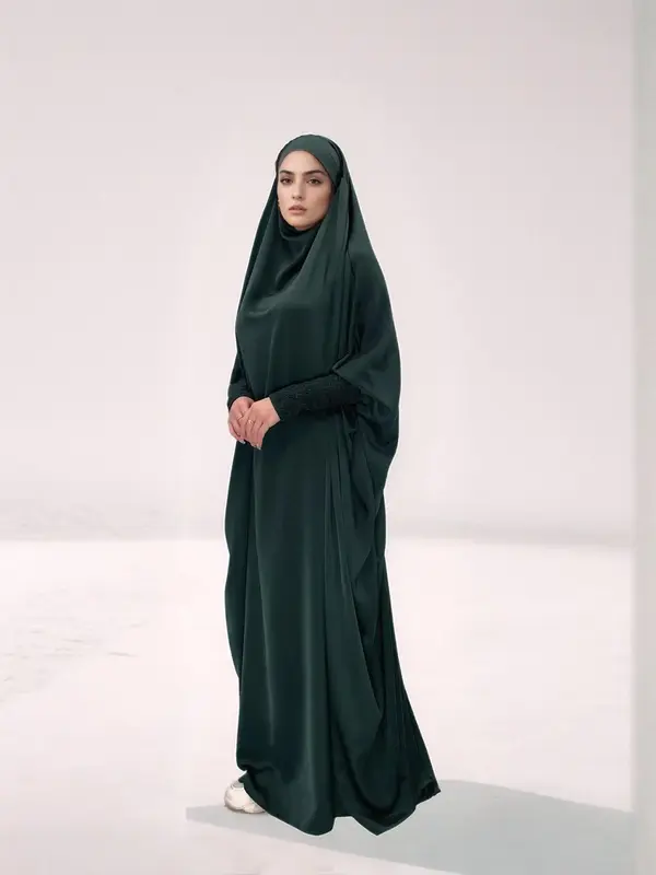Plain Shirred Cuff Batwing Sleeve Abaya, Maxi Kaftan Dress Loose Abayas, Pakistani Outfits, Muslim Clothes for Women