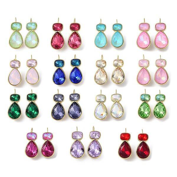 Glass Rectangle & Teardrop Leverback Earrings