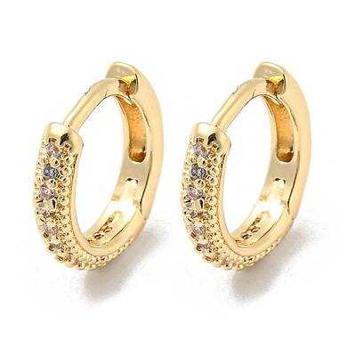 Brass Micro Pave Clear Cubic Zirconia Hoop Earrings for Women