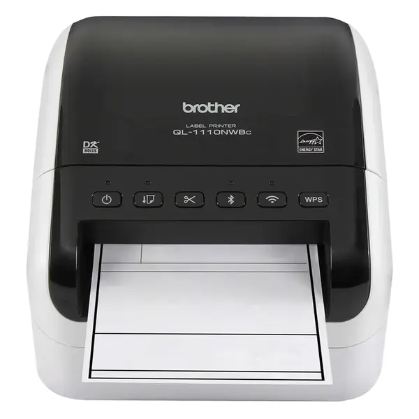 Brother QL-1110NWBC | Monochrome Label Print Desktop Direct Thermal Printer White Glossy Black