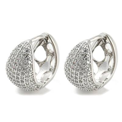 Brass Micro Pave Clear Cubic Zirconia Thick Hoop Earrings
