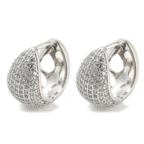 Brass Micro Pave Clear Cubic Zirconia Thick Hoop Earrings