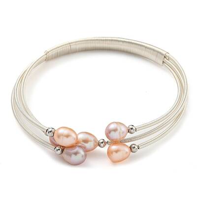 Three-Loops Brass & Natural Freshwater Pearl Beaded Wrap Bracelets for Women
