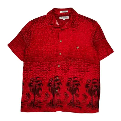 Palm Trees Imprints Hawaiian Shirt - Medium Red Viscose