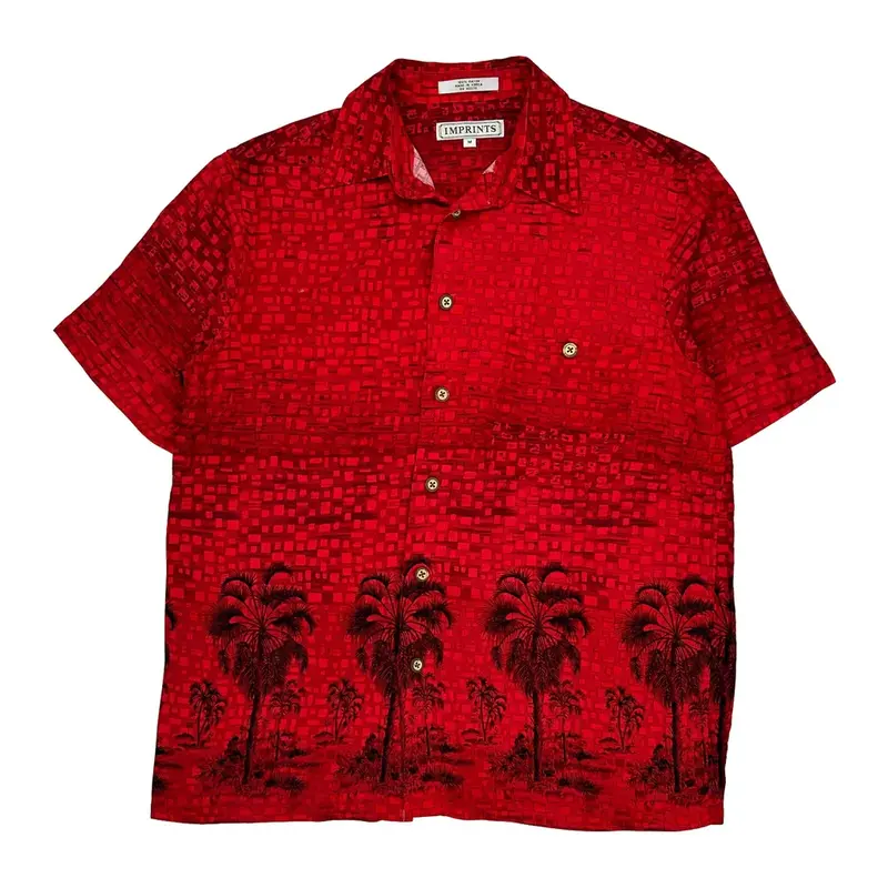 Palm Trees Imprints Hawaiian Shirt - Medium Red Viscose