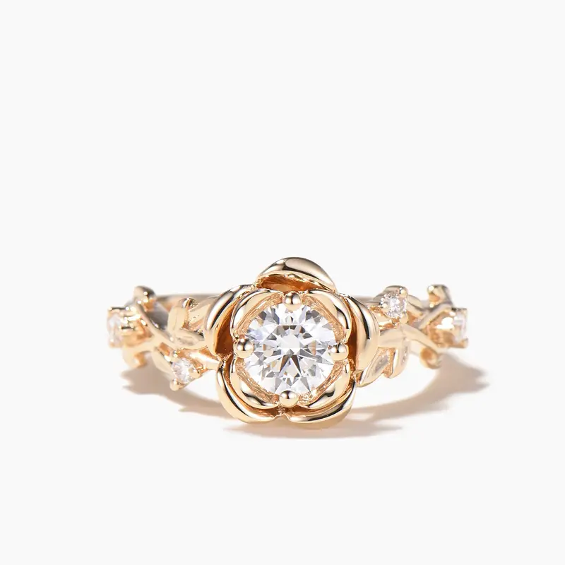 5mm Round Cut Moissanite Diamond Branch Flower Engagement Ring