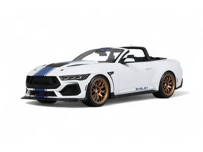 2025 Shelby Mustang Supersnake Convertible White with Blue Stripes 1/18 Model Car by GT Spirit