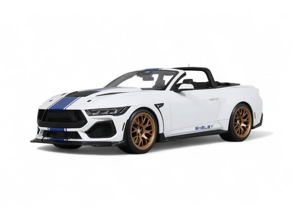 2025 Shelby Mustang Supersnake Convertible White with Blue Stripes 1/18 Model Car by GT Spirit